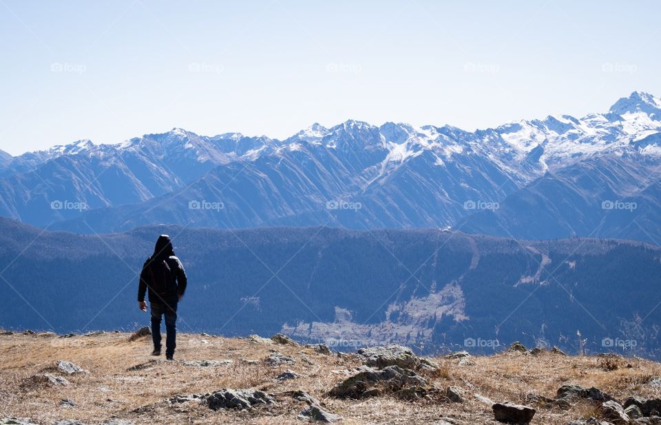 Traveler ‘s standing to look beautiful mountain scape in Georgia 