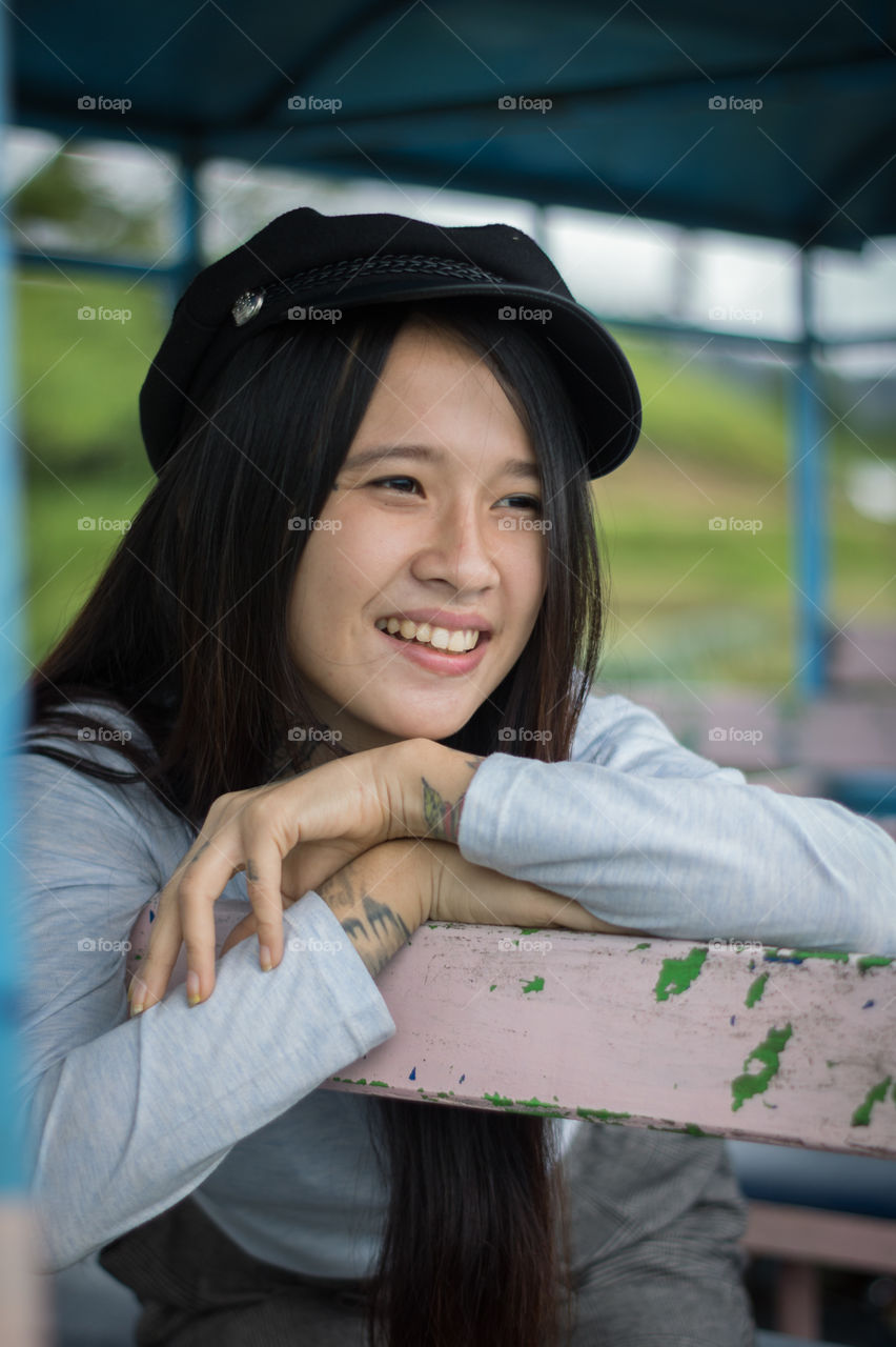 portrait cute girl smiling in outdoor