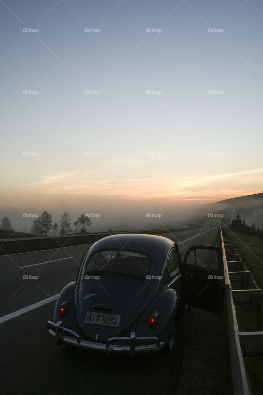 Volkswagen Beetle stopped on the road in Brazil