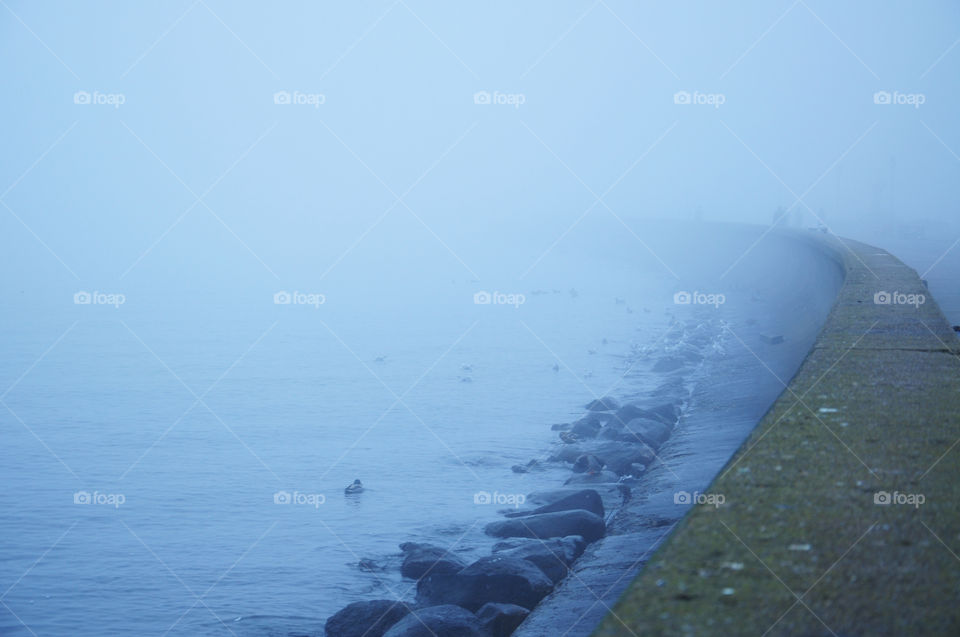 Foggy road near sea