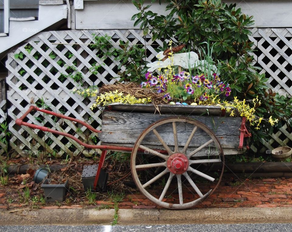 Wagon with bunny and flowers