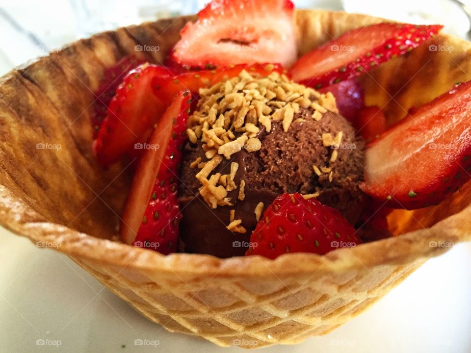 Strawberries in Waffle Bowl
