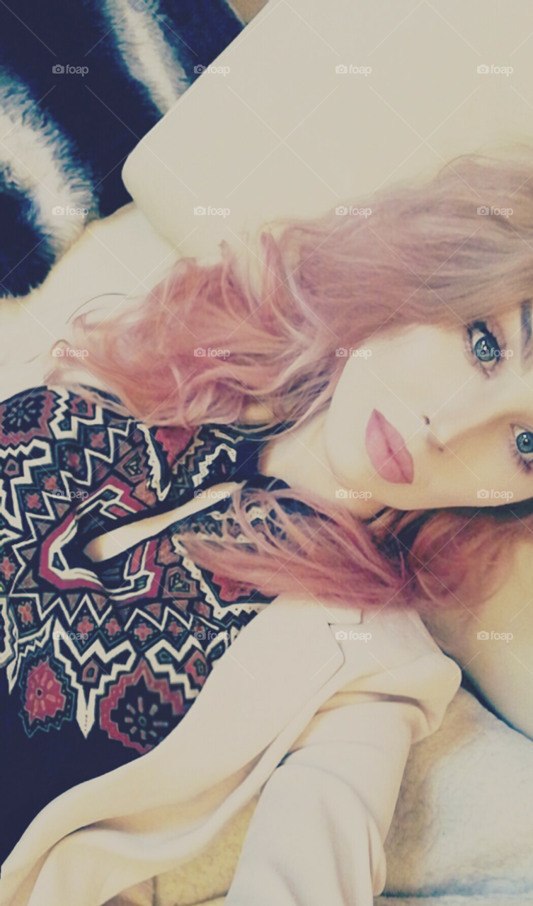 Pink hair girl selfie