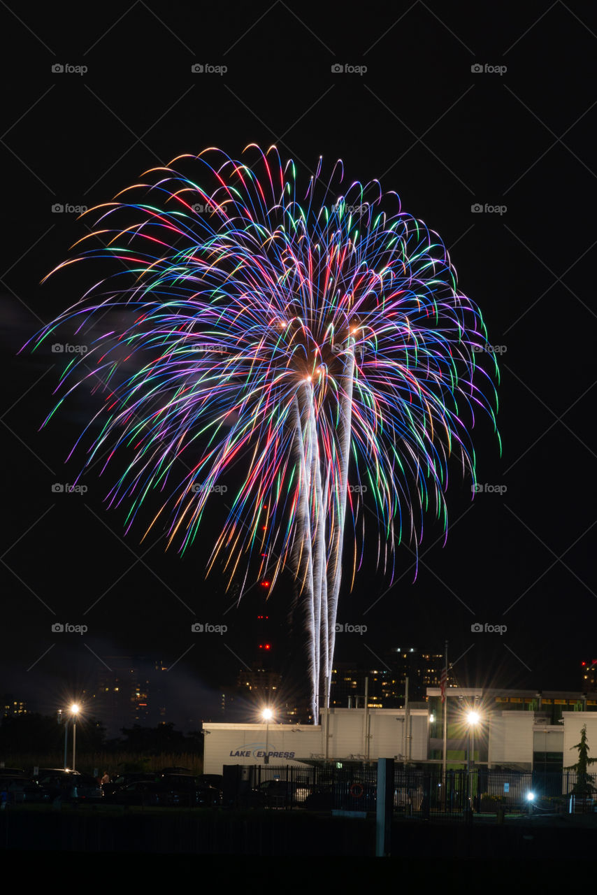 Fireworks display on the Fourth of July in Milwaukee Wisconsin