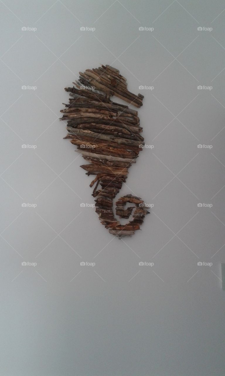 Seahorse made out of wooden branches