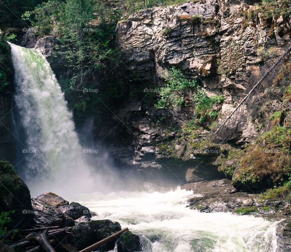 Remote wilderness waterfall in Canada's Rocky Mountains, near Banff Alberta