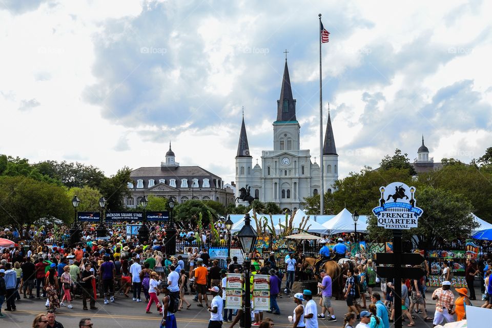 Jackson square in French Quarter festival days New Orleans Louisiana USA