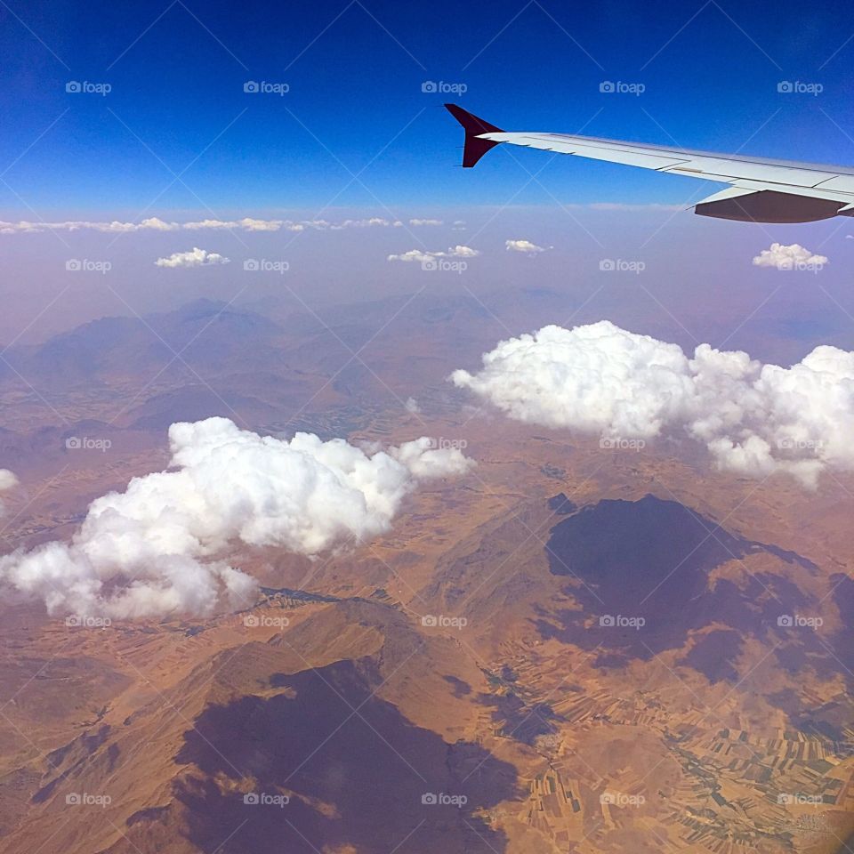 Sky view from an airplane window 