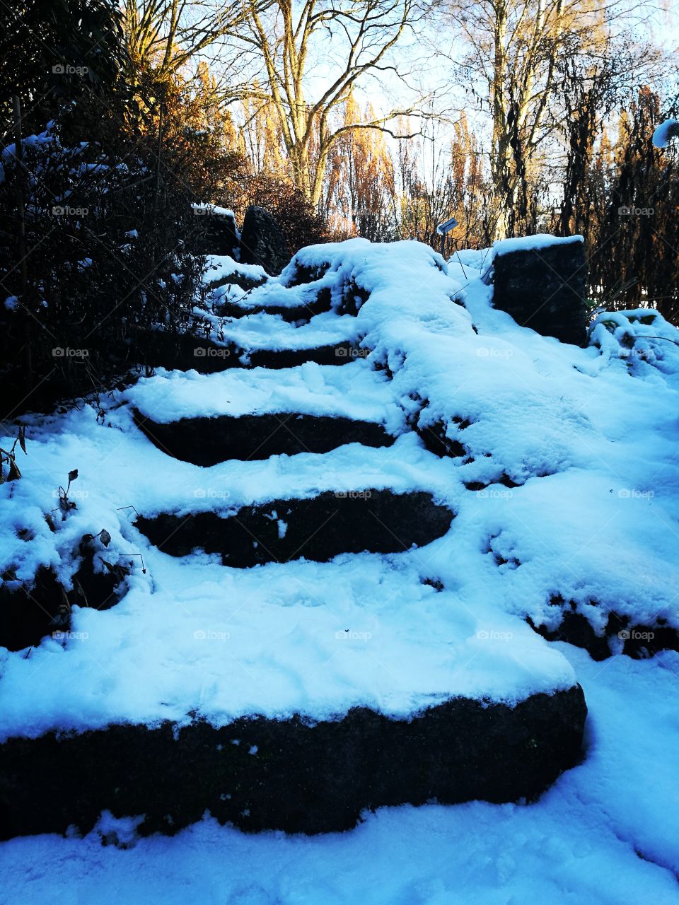 Snow-covered stairway