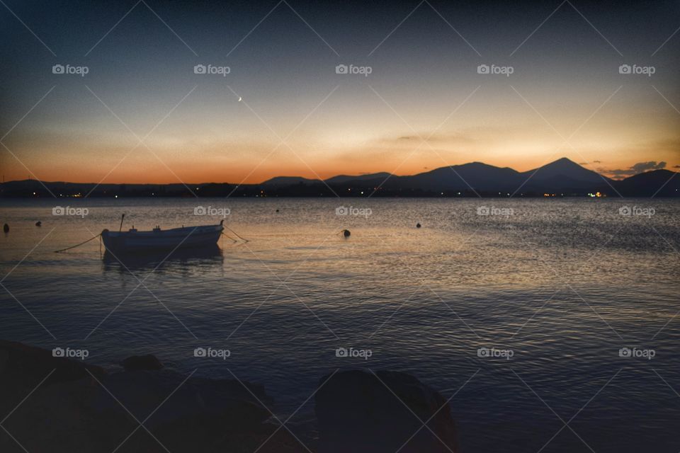 Greece summer sunset. Greece Chalkida coastline summer sunset