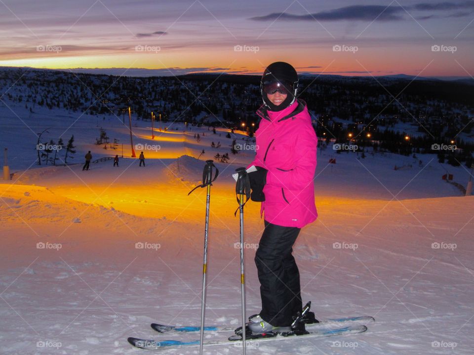 Woman skiing on snow