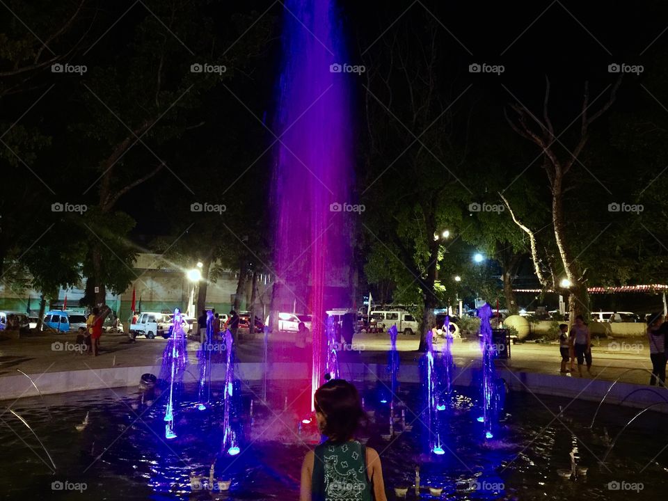 Fountain eith neon lights