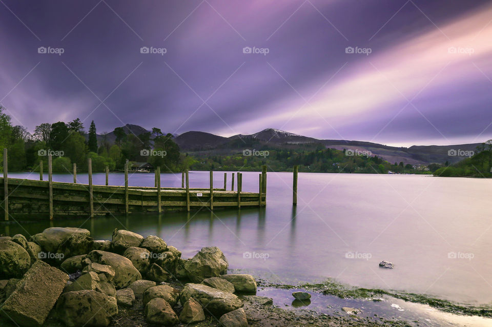 Looking out over Derwent Water. England's Lake District on a very cool evening 