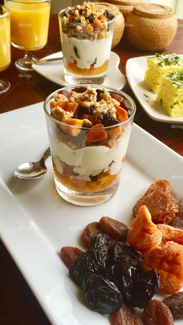 Dried fruit and mango parfait 