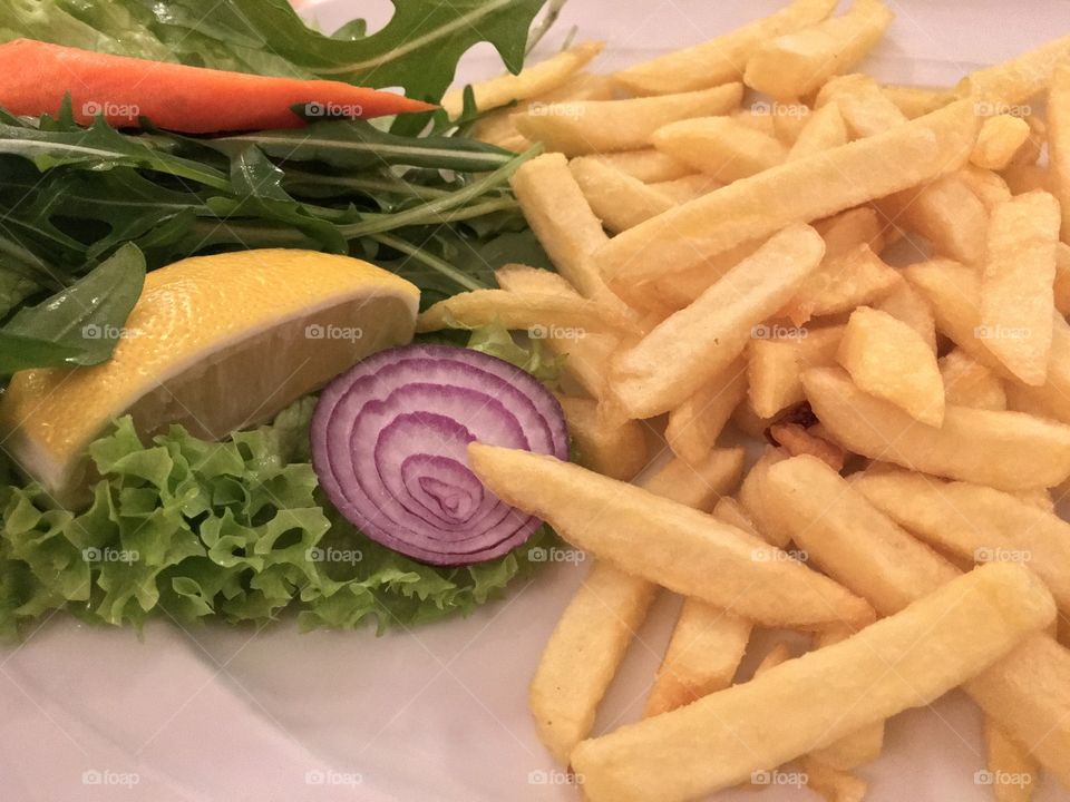 Greens and french fries