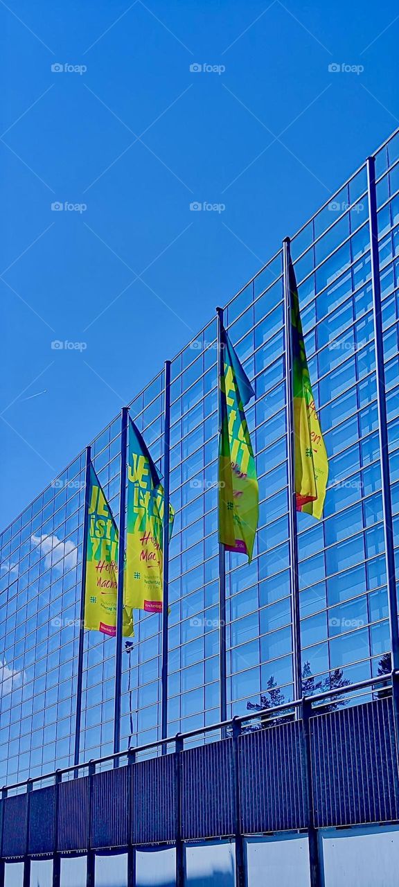These flags were being hoisted as part of the “Evangelischer Kirchentag”, a gathering of protestant churches and their representatives and the public in “Nürnberg”, Germany. 2023. Hypnotic Productions