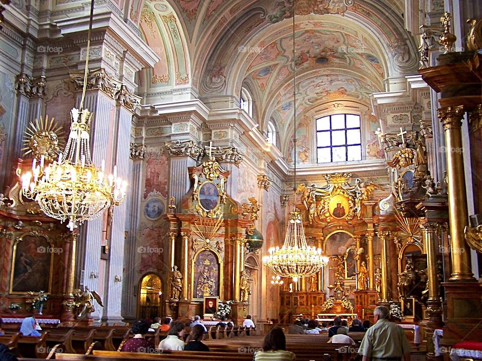 Interior of baroque church near Warsaw, Poland