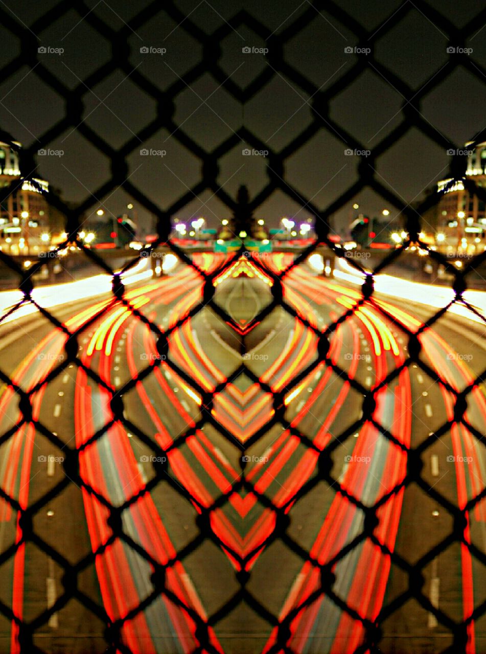 light display. Night Lights. Freeway. tail lights headlights. A abstract version of cars driving on the freeway of Interstate 5