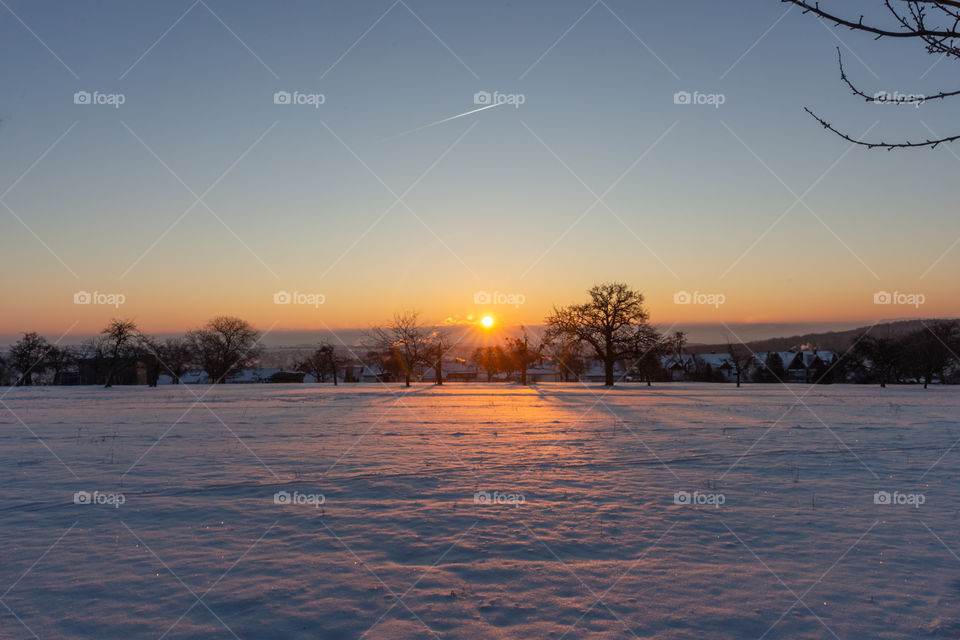 sunrise and winter landscape
