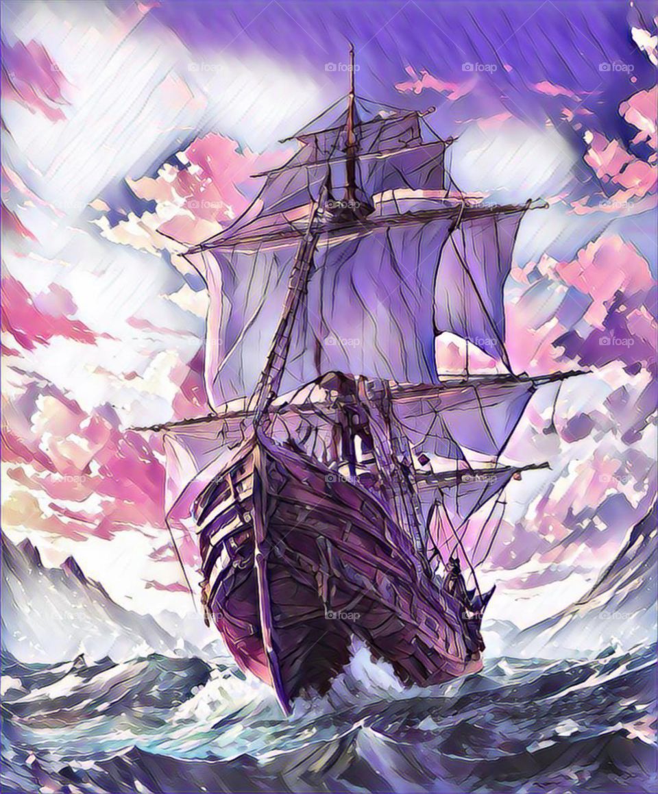 Ship in the middle of the ocean