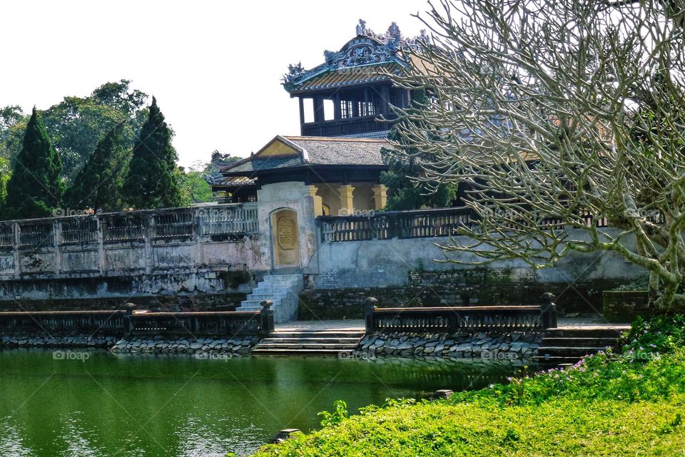 Old building. lakeside scene. old royal scene