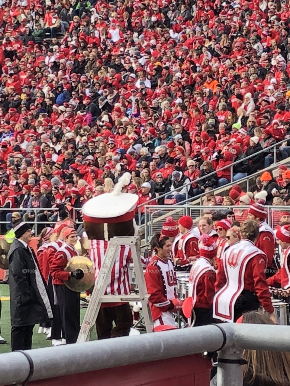 My first time attending a University of Wisconsin-Badgers football game. Picture of the crowd from the first row of the student section. 