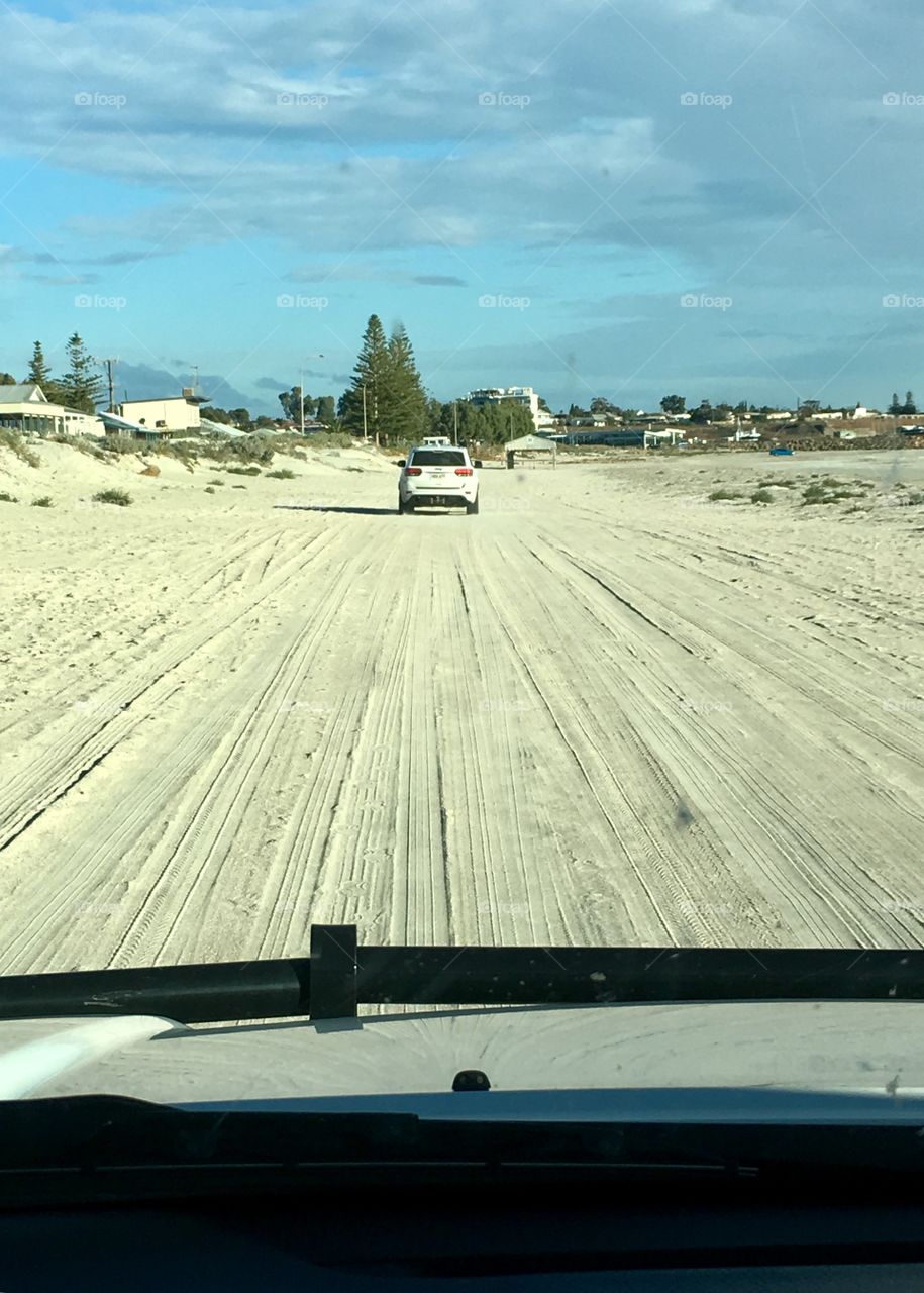 Driving the four wheel drive on a beach