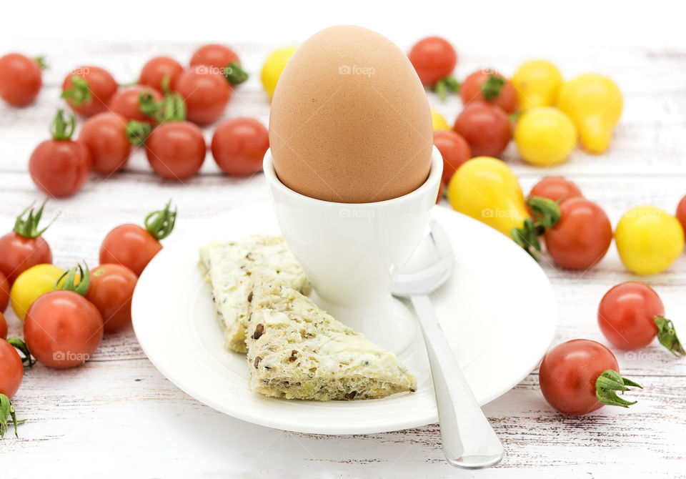 Boiled Egg, Wholegrain  Bread, Tiny Tomatoes