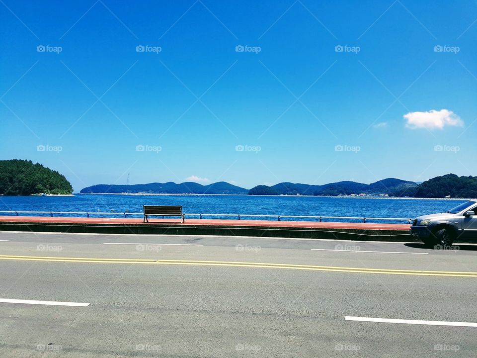 The beautiful scenery of blue sea in South Korea.