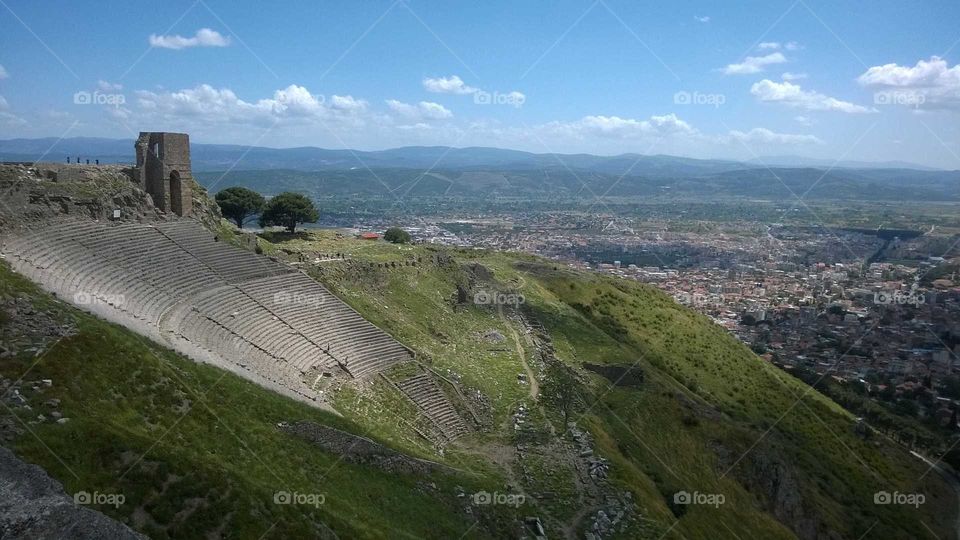 scenic view of the amphitheatre of Pergamum and valley below