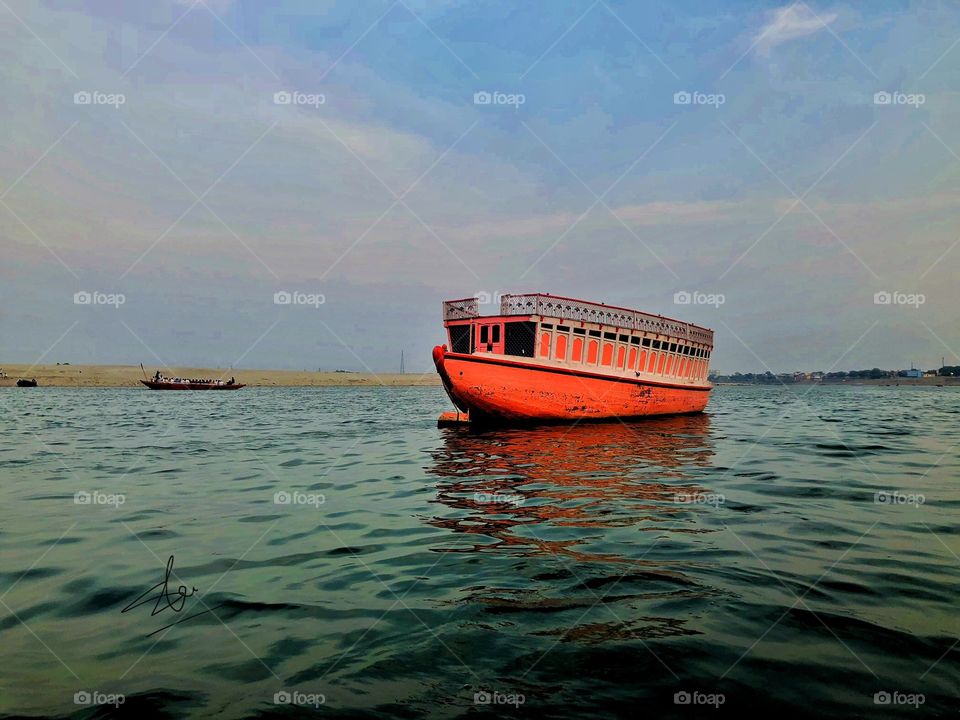 Orange Boat Ganga River Varanasi 