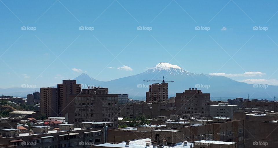 Armenia,Yerevan-view from the balcony landscape Mount Ararat against the sky