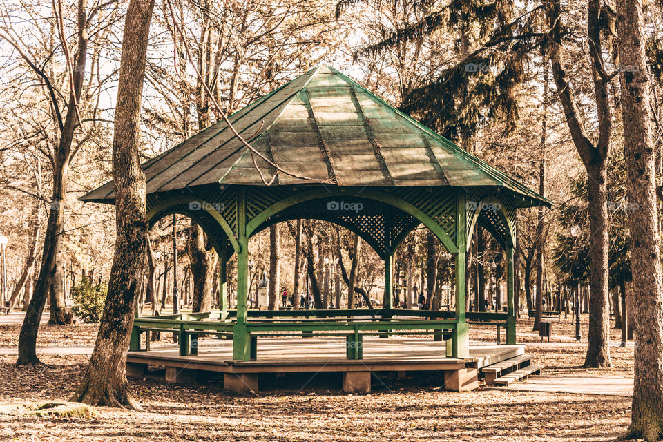 Wood building structure in the public garden