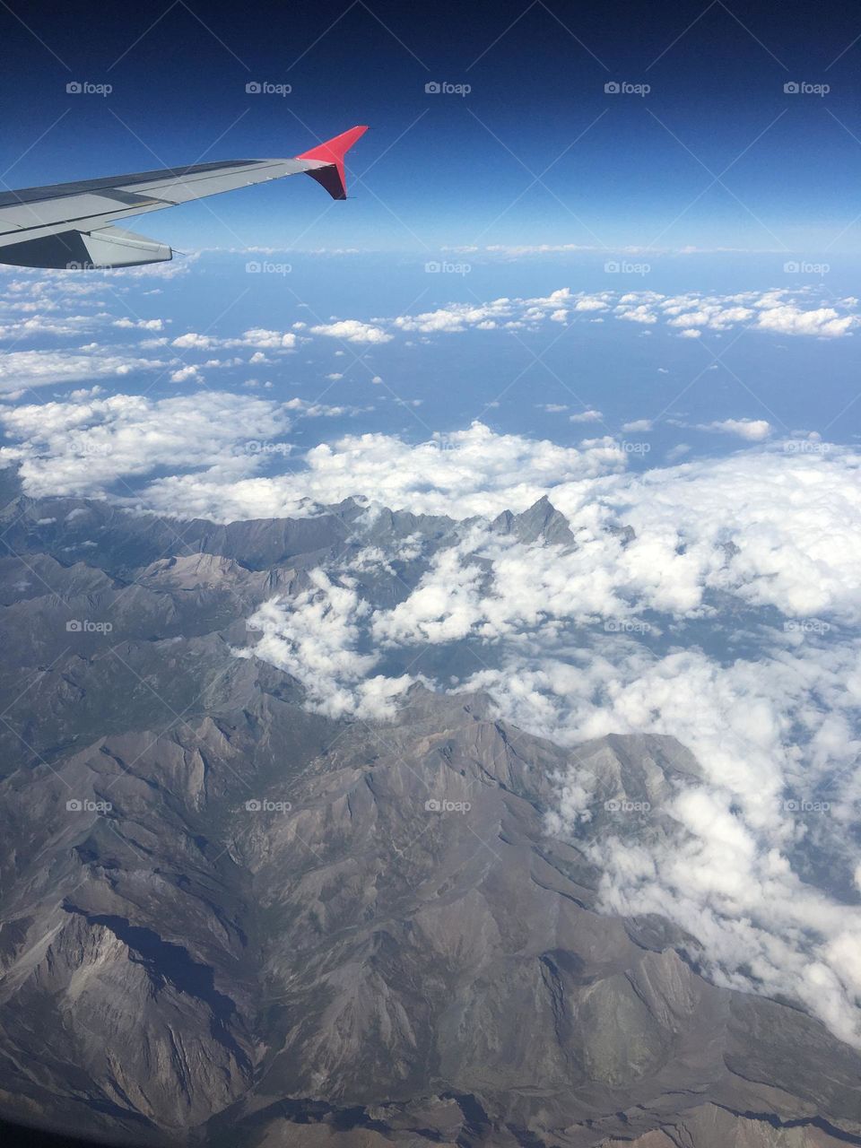 View of the Alps from a plane 