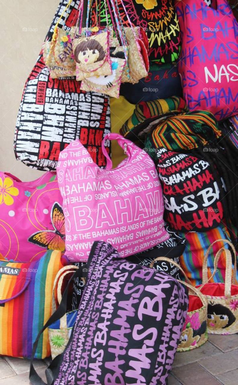 Bags at the straw market in the Bahamas