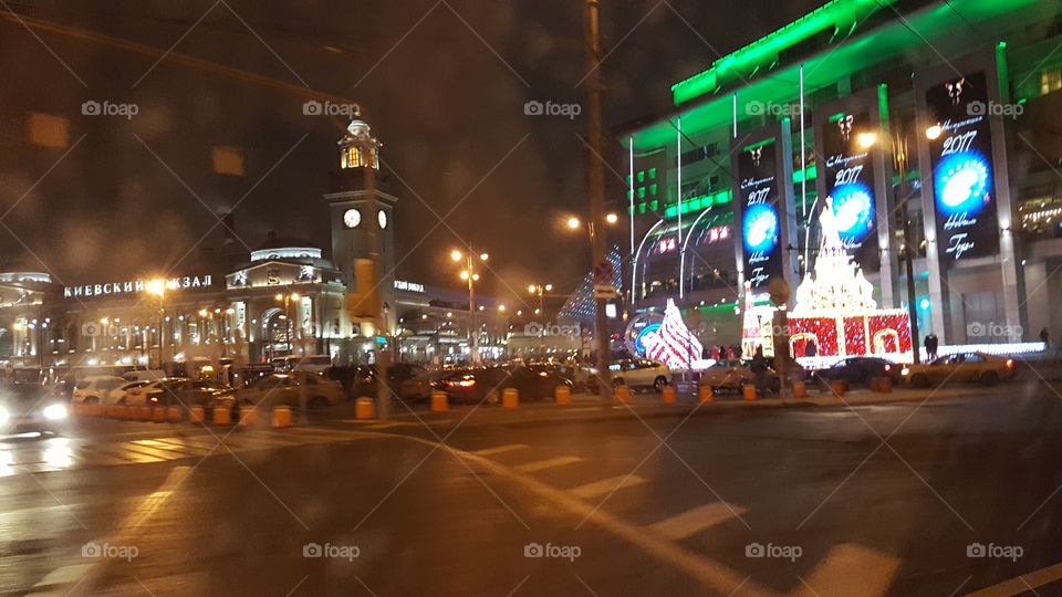 Berth, sunset, river,  Moscow, city, night city, Moscow does not sleep