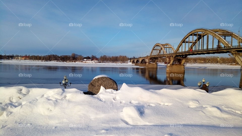 мост.река.зима.вода.