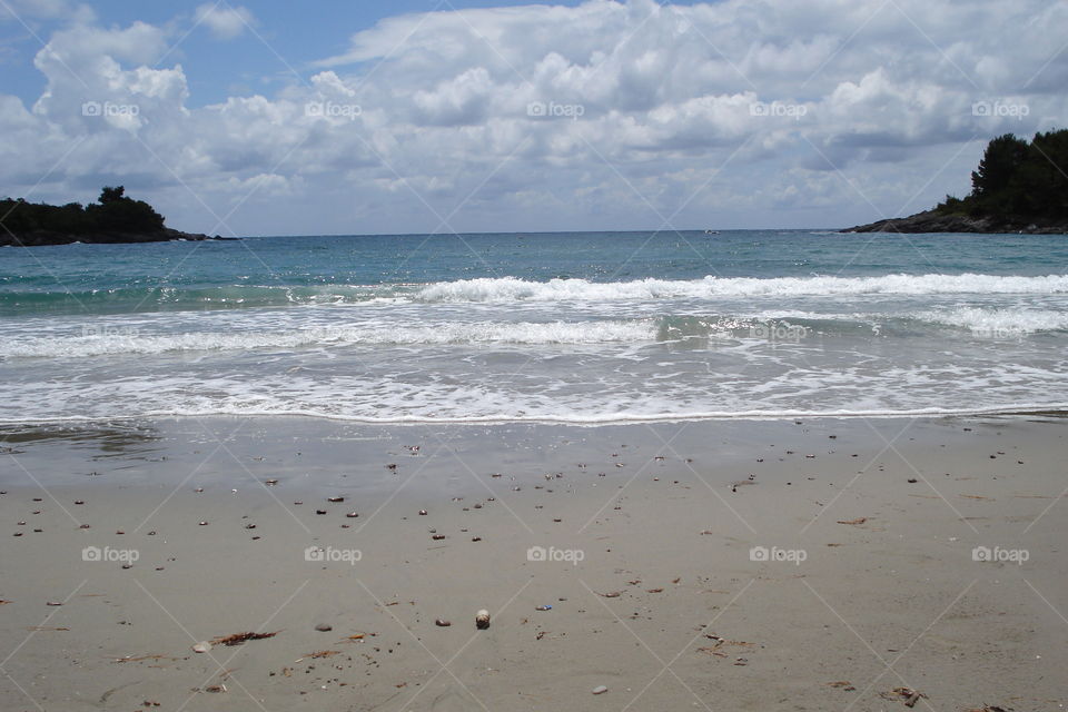 Beach in Montenegro. blue horizon