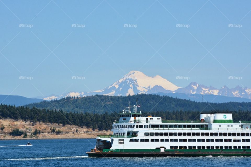 Ferry and mountain