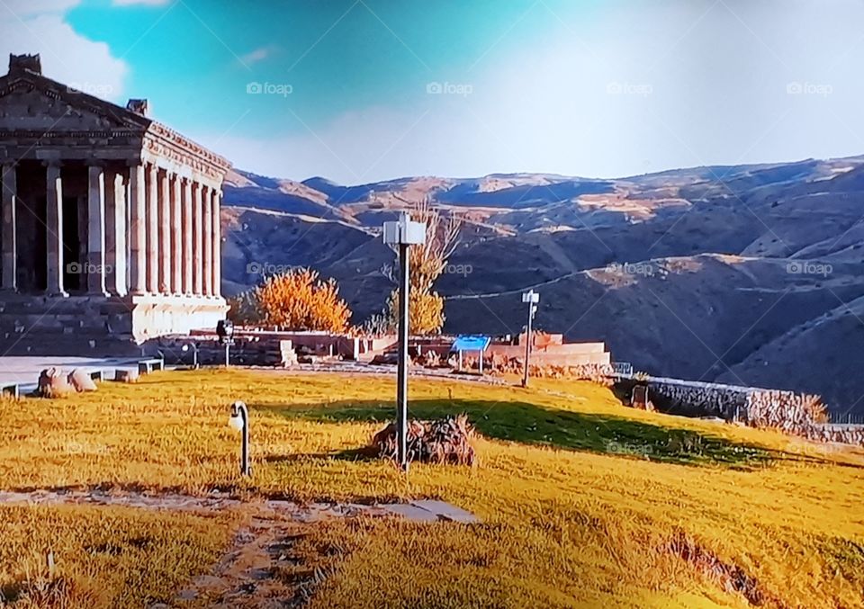 Temple Garni_Armenia.The temple is dedicated to the yazic god  of the sun Miter and built in the 1 st century AD.