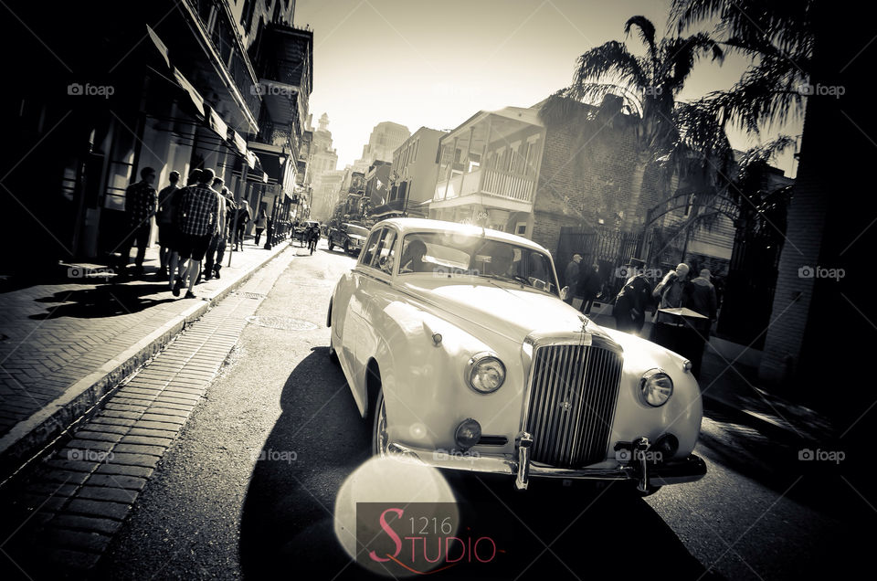 1962 Bentley rolling down bourbon street for our last wedding session