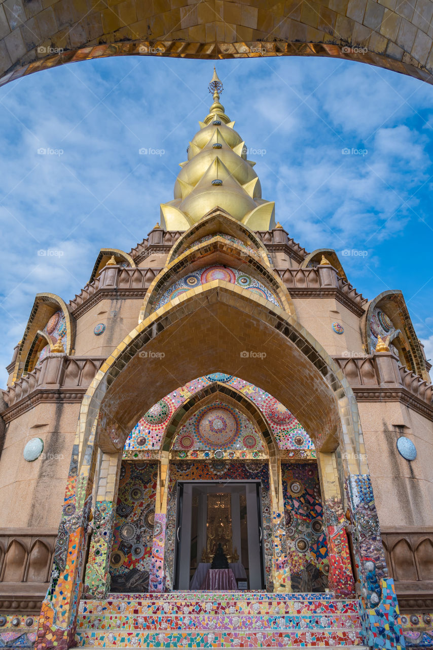 The colorful pagoda at famous 5 Buddha landmark in Thailand