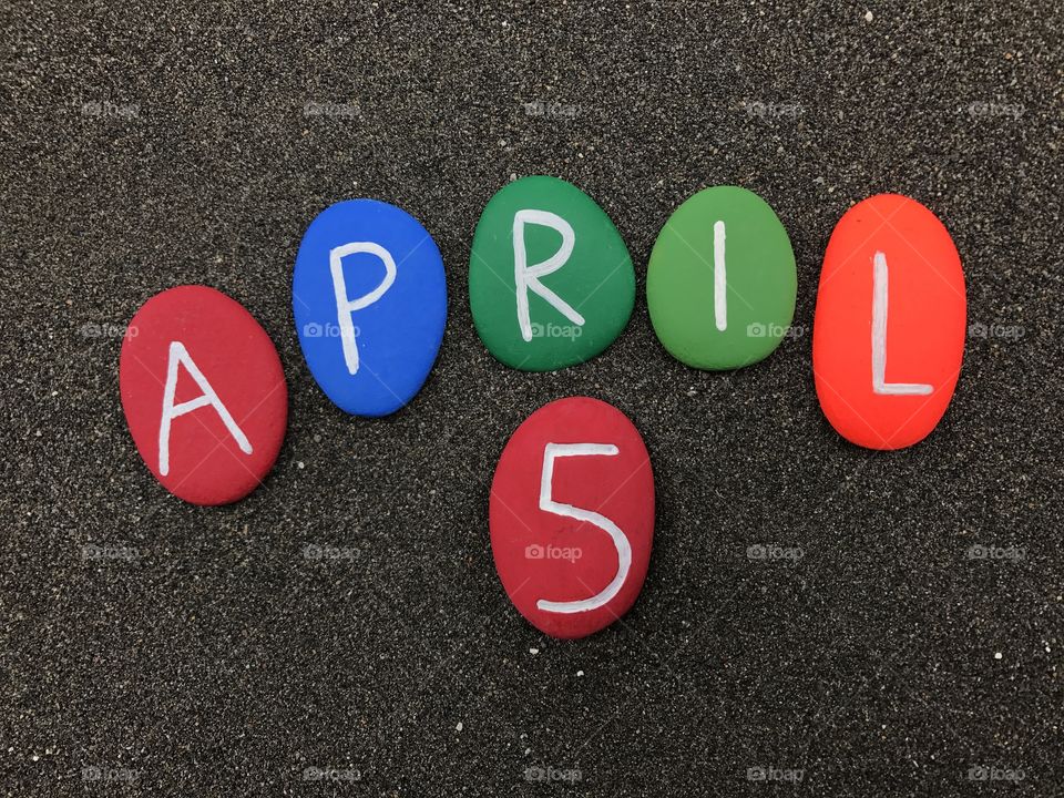 5 April, calendar date with colored stones 
