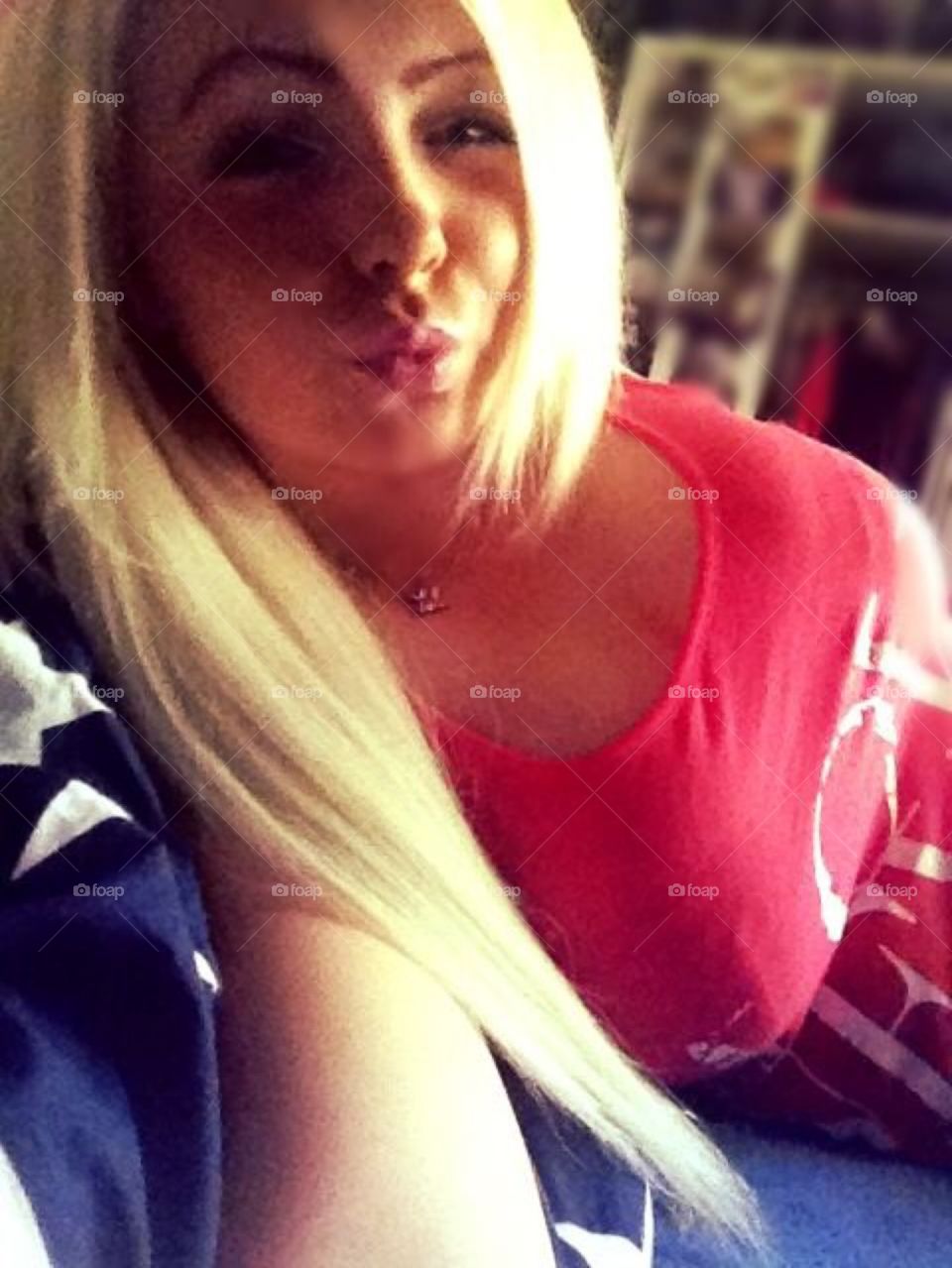 Close-up of a pretty woman pouting her lips