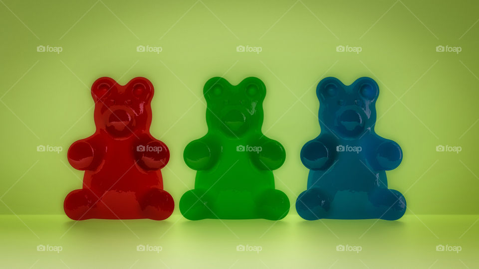 Gummy bears in the colors red green blue