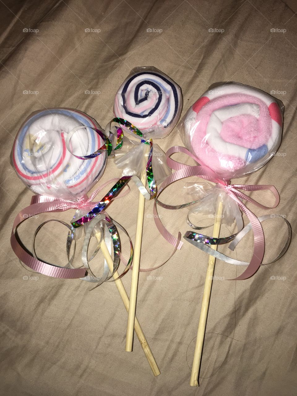 Homemade baby washcloth lollipops 
