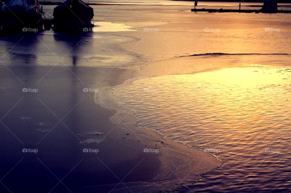 winter sunset water ice by merethe