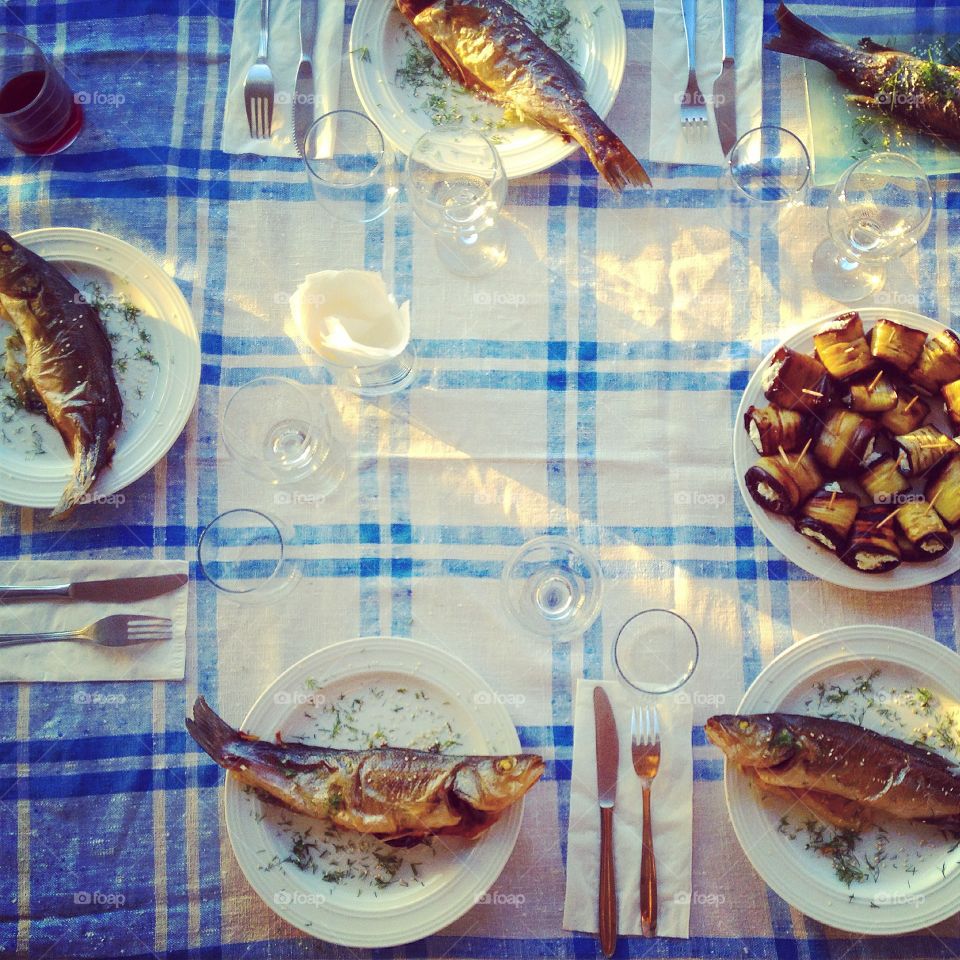 Delicious greek fish dinner