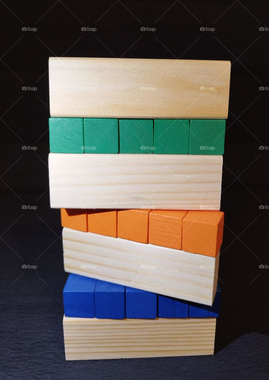 Blue, Orange and Green wooden design