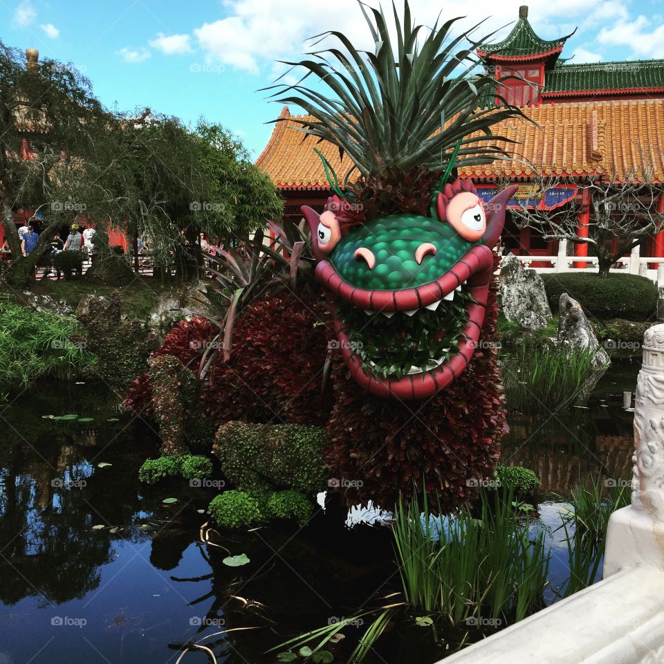Dragon topiary at Epcot’s China Pavilion. 